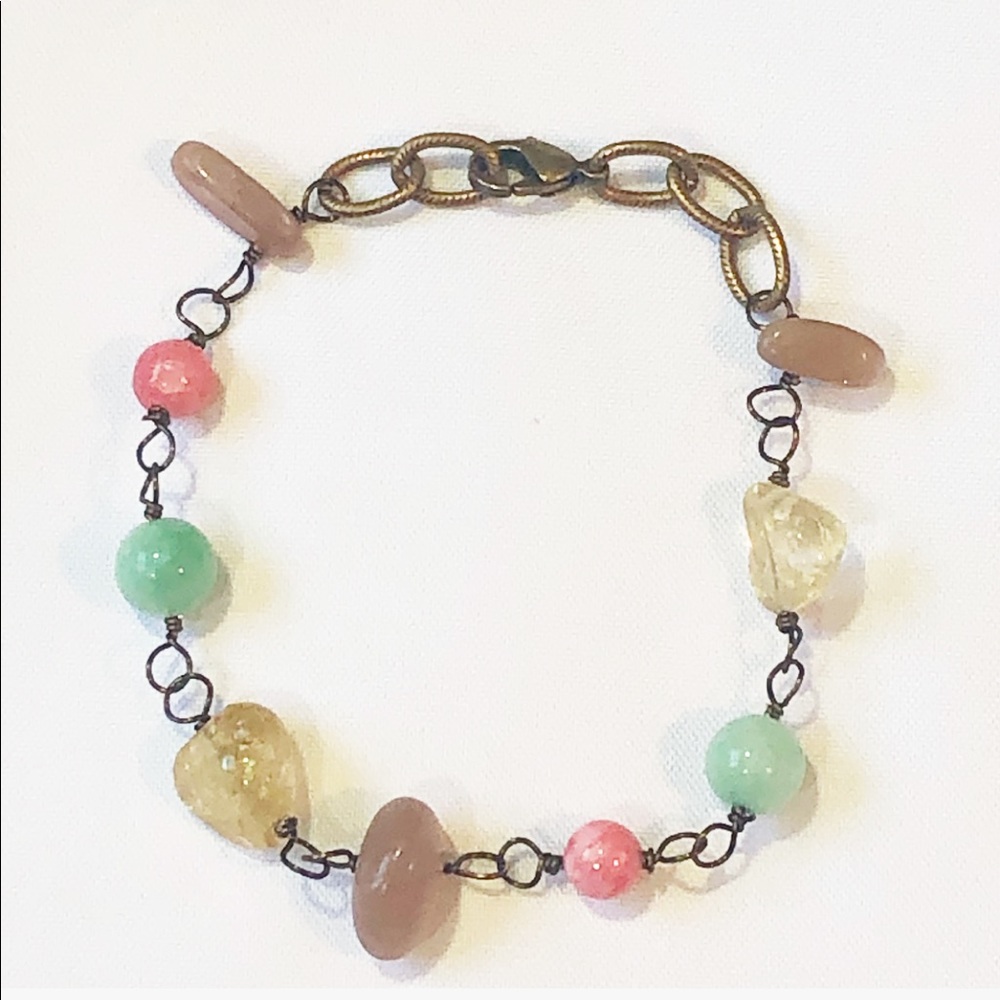 HANDCRAFTED BRASS QUARTZ & CITRINE BRACELET - Picture 2 of 2